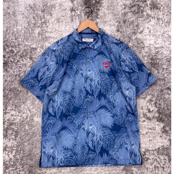 Tommy Bahama Shirt Medium Mens The Bahama Coast Neon Floral SMU Mustangs - Picture 1 of 8